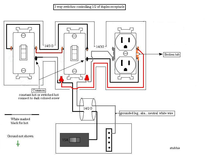 3 Way Switched Split Wiring, Wiring Diagram 3 Way Switch Split Receptacle
