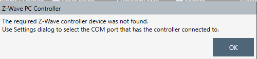 The Z-Wave controller device was not found